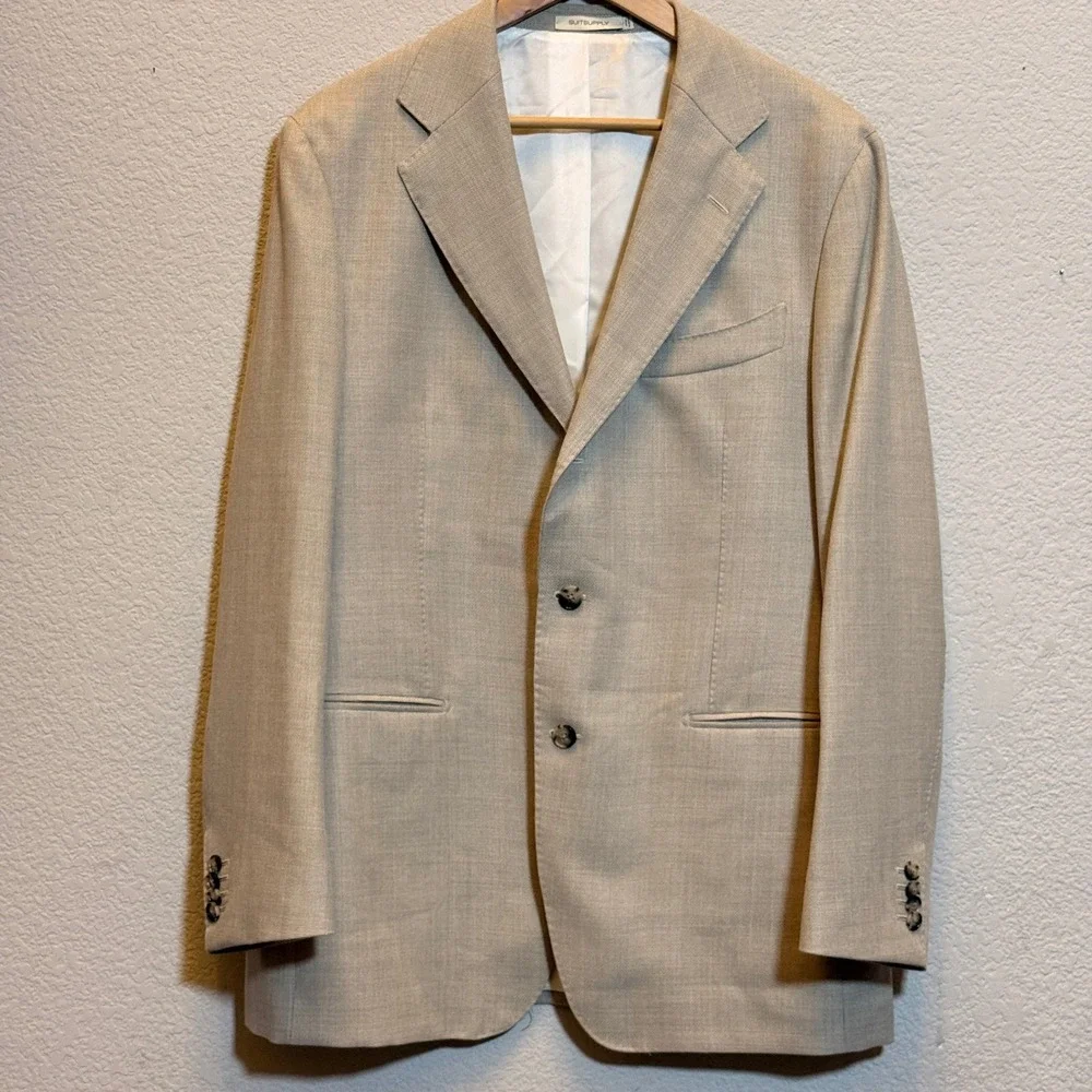 Suitsupply Vitale Barberis Canonico Wool Suit Mens 44R Beige Havana Soho Slim